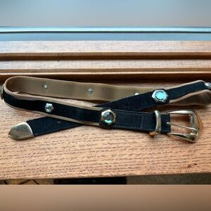 RARE Vintage Belt 💎 🖤💛 Gold Metal Mesh Black Suede Gems 32”